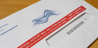 Red-State Shock: Senate Race Deadlocked Mail-in ballot envelope with red label on wooden table