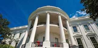 The White House south portico with columns and balcony