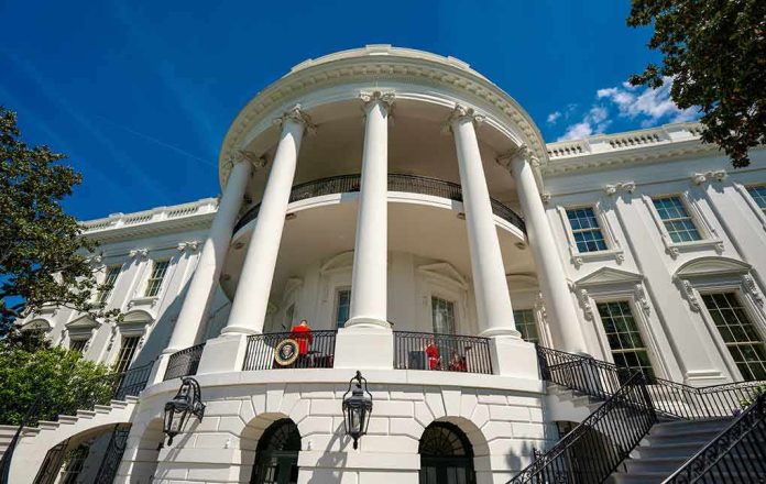 The White House south portico with columns and balcony