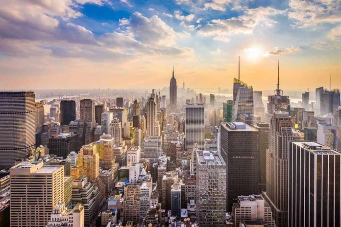 shutterstock_762344239 Manhattan skyline at sunset with dense skyscrapers