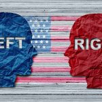 Governor Debate Dodge Sparks State Firestorm Blue and red paper head silhouettes facing each other over a faded U.S. flag