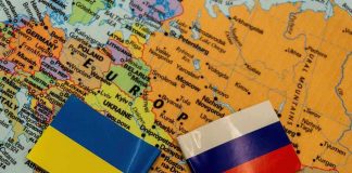Lobbying Bombshell Shadows Trump Inner Circle Ukraine and Russia flags on a map of Eastern Europe