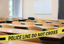Wounded Teacher Blasted for Playing Dead During Shooting Empty classroom with police tape across desks